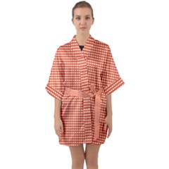 Gingham Plaid Fabric Pattern Red Quarter Sleeve Kimono Robe