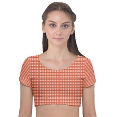 Gingham Plaid Fabric Pattern Red Velvet Short Sleeve Crop Top  by HermanTelo