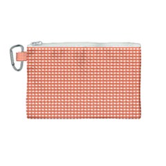 Gingham Plaid Fabric Pattern Red Canvas Cosmetic Bag (medium) by HermanTelo