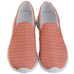 Gingham Plaid Fabric Pattern Red Men s Lightweight Slip Ons by HermanTelo