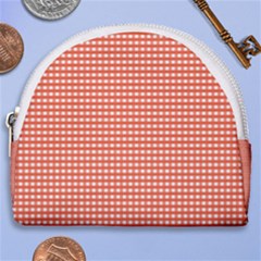 Gingham Plaid Fabric Pattern Red Horseshoe Style Canvas Pouch by HermanTelo