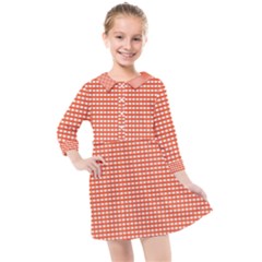 Gingham Plaid Fabric Pattern Red Kids  Quarter Sleeve Shirt Dress by HermanTelo