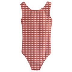 Gingham Plaid Fabric Pattern Red Kids  Cut-out Back One Piece Swimsuit by HermanTelo