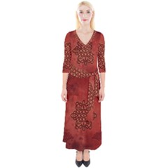 Elegant Decorative Celtic Knot Quarter Sleeve Wrap Maxi Dress by FantasyWorld7