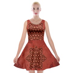 Elegant Decorative Celtic Knot Velvet Skater Dress by FantasyWorld7