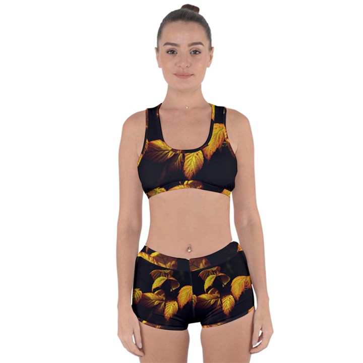 Nature Yellow Plant Leaves Racerback Boyleg Bikini Set