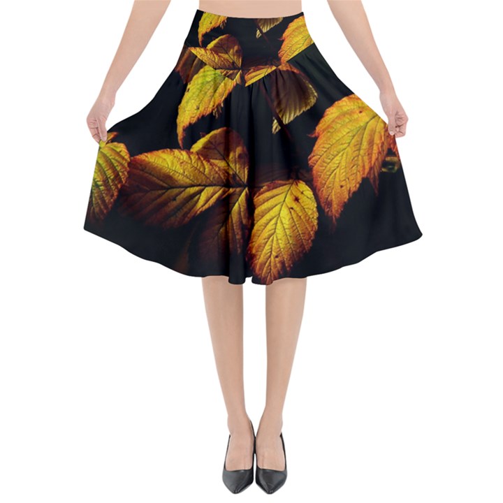 Nature Yellow Plant Leaves Flared Midi Skirt