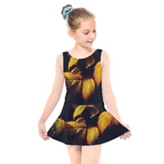 Nature Yellow Plant Leaves Kids  Skater Dress Swimsuit