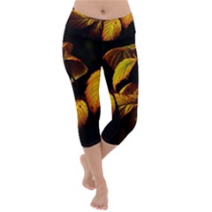 Nature Yellow Plant Leaves Lightweight Velour Capri Yoga Leggings