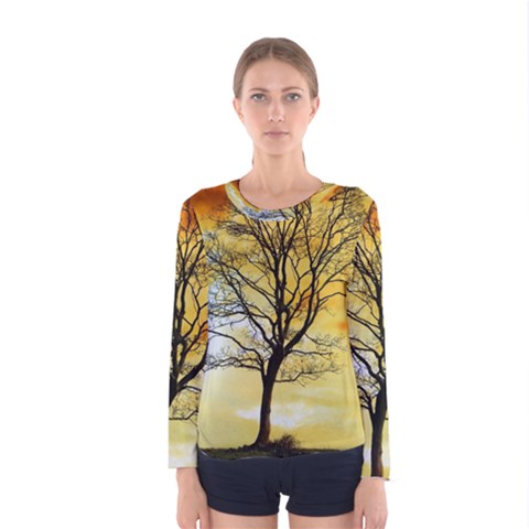 Branches Dawn Dusk Fall Women s Long Sleeve Tee by Pakrebo