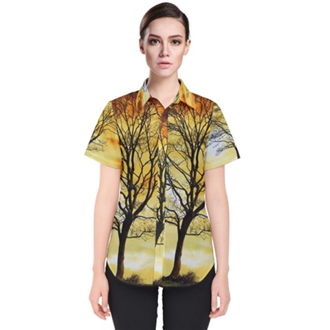 Branches Dawn Dusk Fall Women s Short Sleeve Shirt by Pakrebo