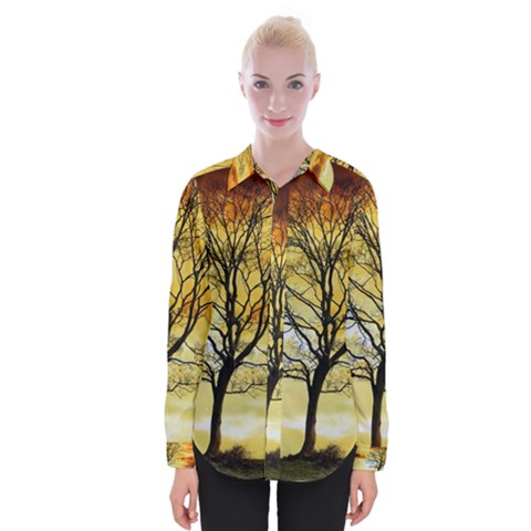 Branches Dawn Dusk Fall Womens Long Sleeve Shirt by Pakrebo