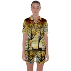 Branches Dawn Dusk Fall Satin Short Sleeve Pyjamas Set by Pakrebo