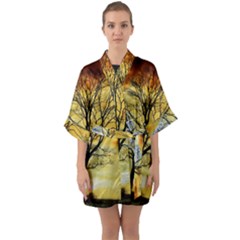 Branches Dawn Dusk Fall Quarter Sleeve Kimono Robe by Pakrebo