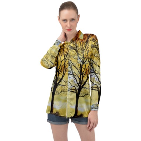 Branches Dawn Dusk Fall Long Sleeve Satin Shirt by Pakrebo