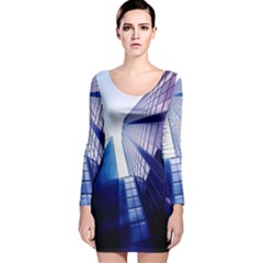 Abstract Architectural Design Architecture Building Long Sleeve Velvet Bodycon Dress by Pakrebo