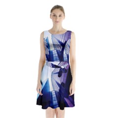 Abstract Architectural Design Architecture Building Sleeveless Waist Tie Chiffon Dress by Pakrebo