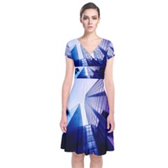 Abstract Architectural Design Architecture Building Short Sleeve Front Wrap Dress by Pakrebo