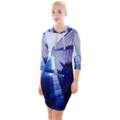 Abstract Architectural Design Architecture Building Quarter Sleeve Hood Bodycon Dress by Pakrebo