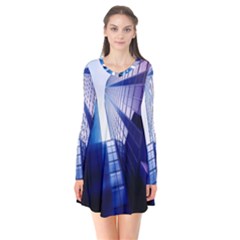 Abstract Architectural Design Architecture Building Long Sleeve V-neck Flare Dress by Pakrebo