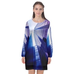 Abstract Architectural Design Architecture Building Long Sleeve Chiffon Shift Dress  by Pakrebo