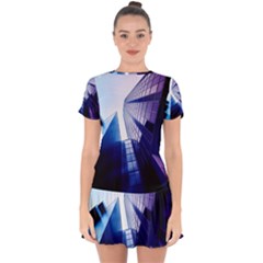 Abstract Architectural Design Architecture Building Drop Hem Mini Chiffon Dress by Pakrebo