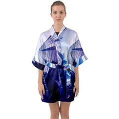 Abstract Architectural Design Architecture Building Quarter Sleeve Kimono Robe by Pakrebo