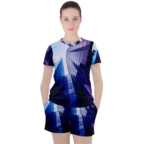 Abstract Architectural Design Architecture Building Women s Tee And Shorts Set by Pakrebo