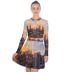 View Of High Rise Buildings During Day Time Long Sleeve Panel Dress by Pakrebo