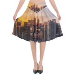 View Of High Rise Buildings During Day Time Flared Midi Skirt by Pakrebo