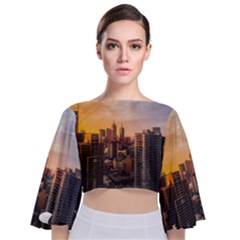 View Of High Rise Buildings During Day Time Tie Back Butterfly Sleeve Chiffon Top by Pakrebo