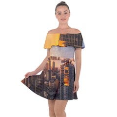 View Of High Rise Buildings During Day Time Off Shoulder Velour Dress by Pakrebo