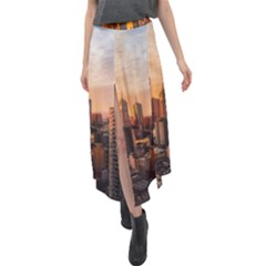 View Of High Rise Buildings During Day Time Velour Split Maxi Skirt by Pakrebo