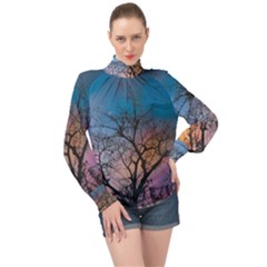 Low Angle Photography Of Bare Tree High Neck Long Sleeve Chiffon Top by Pakrebo