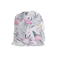 Tropical Flamingos Drawstring Pouch (large) by Sobalvarro