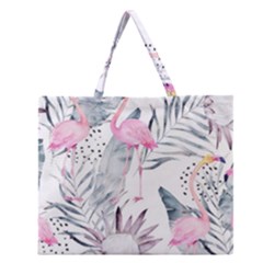 Tropical Flamingos Zipper Large Tote Bag by Sobalvarro