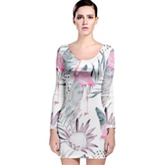 Tropical Flamingos Long Sleeve Velvet Bodycon Dress by Sobalvarro