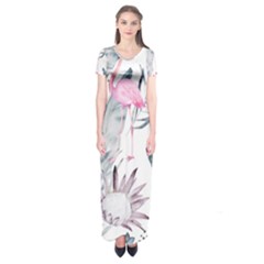 Tropical Flamingos Short Sleeve Maxi Dress by Sobalvarro