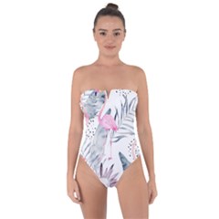 Tropical Flamingos Tie Back One Piece Swimsuit by Sobalvarro