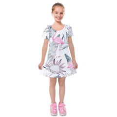 Tropical Flamingos Kids  Short Sleeve Velvet Dress by Sobalvarro