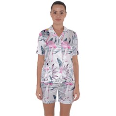 Tropical Flamingos Satin Short Sleeve Pyjamas Set by Sobalvarro