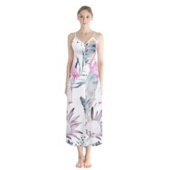 Tropical Flamingos Button Up Chiffon Maxi Dress