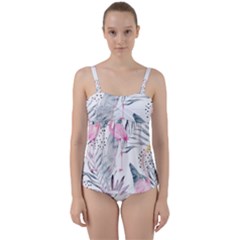 Tropical Flamingos Twist Front Tankini Set by Sobalvarro