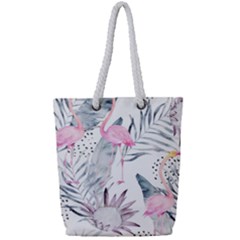 Tropical Flamingos Full Print Rope Handle Tote (small) by Sobalvarro