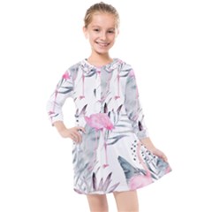 Tropical Flamingos Kids  Quarter Sleeve Shirt Dress by Sobalvarro