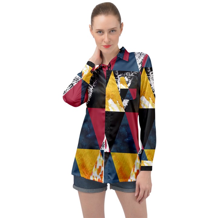 Triangles Long Sleeve Satin Shirt