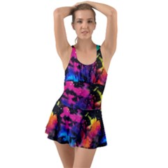 Tie Dye Rainbow Galaxy Ruffle Top Dress Swimsuit by KirstenStar