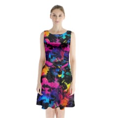 Tie Dye Rainbow Galaxy Sleeveless Waist Tie Chiffon Dress by KirstenStar