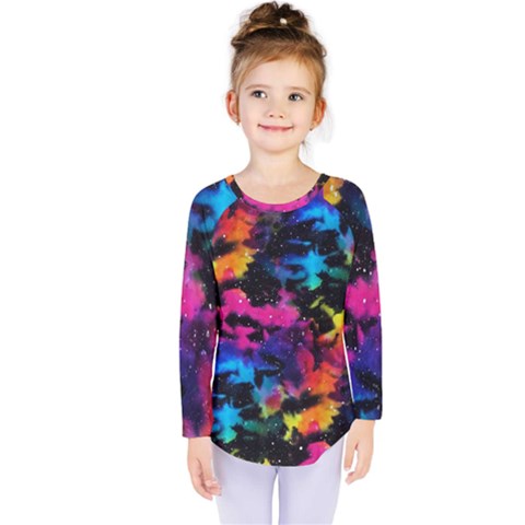 Tie Dye Rainbow Galaxy Kids  Long Sleeve Tee by KirstenStar