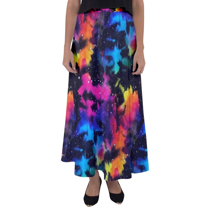 Tie dye rainbow galaxy Flared Maxi Skirt